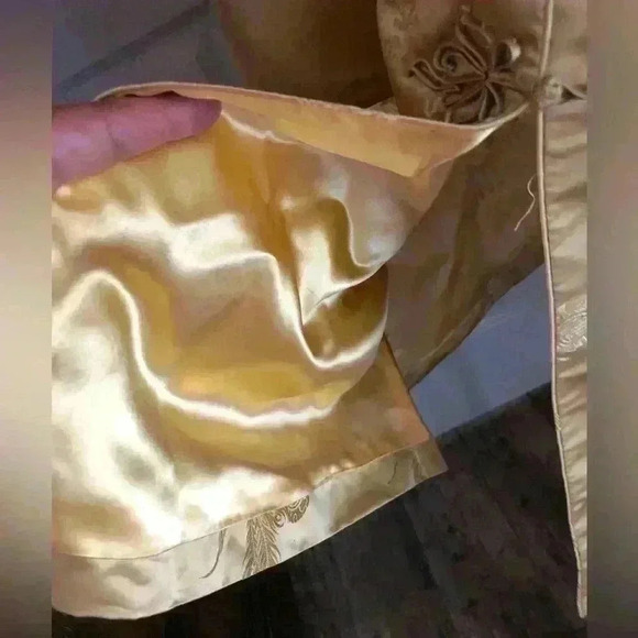 VTG  GOLD YELLOW CHINESE BROCADE JACKET COAT EVENING COAT SMALL - Picture 6 of 11